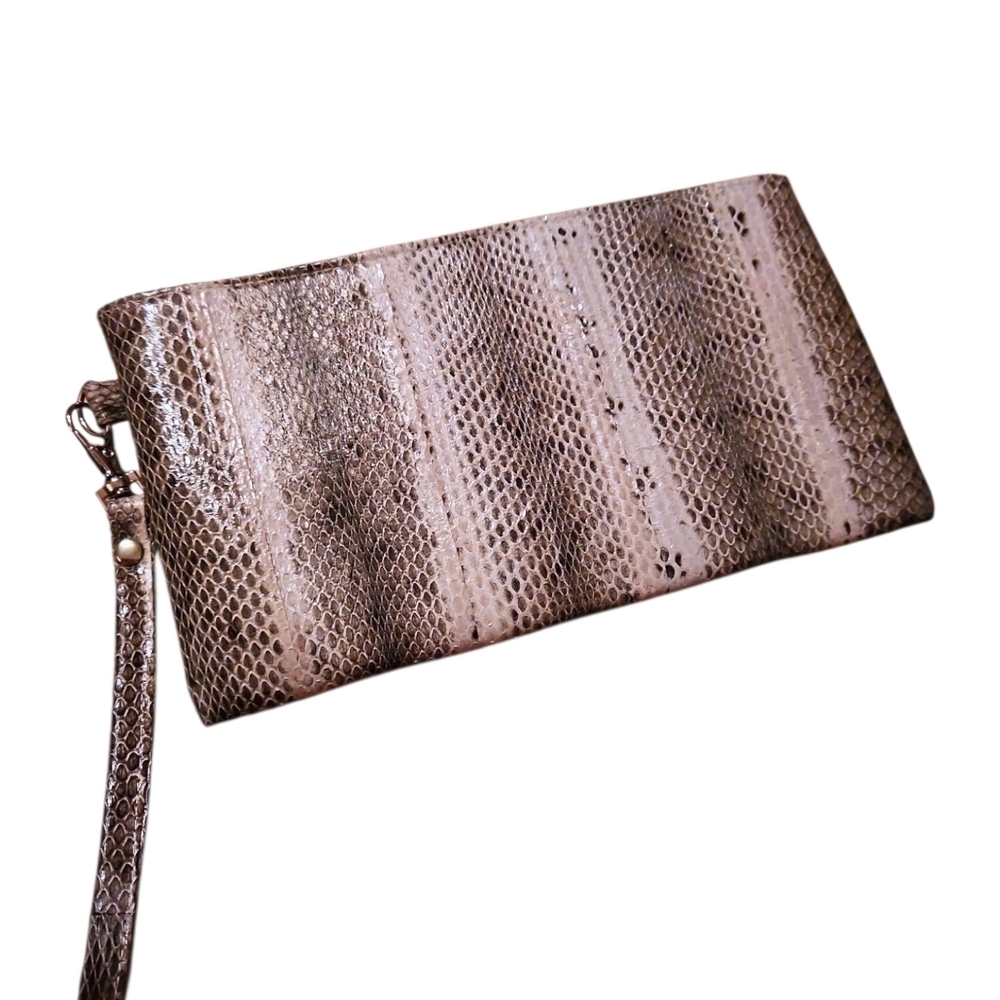 Gray and Cream Clutch with Snake Skin Design - Picture 2 of 3